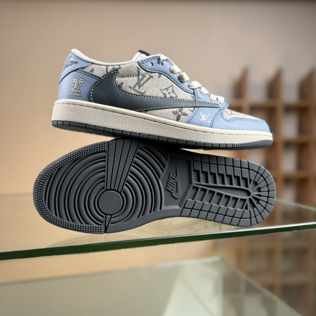 Travis Scott x Fragment Design x Air Jordan 1 Low OG SP AJ1 乔1联名 天蓝灰布印花 低帮文化休闲板鞋 XS7089-606