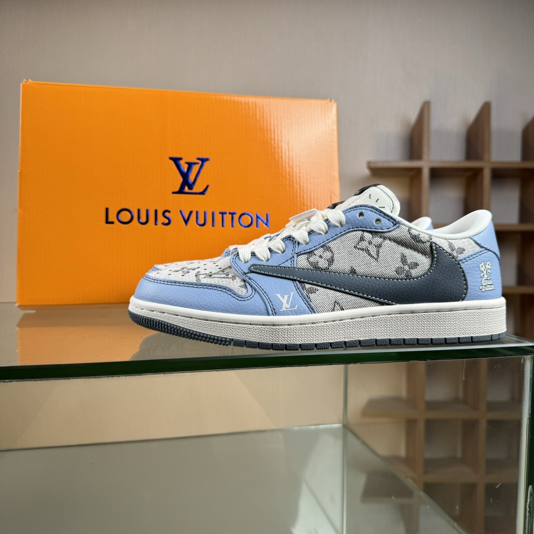 Travis Scott x Fragment Design x Air Jordan 1 Low OG SP AJ1 乔1联名 天蓝灰布印花 低帮文化休闲板鞋 XS7089-606