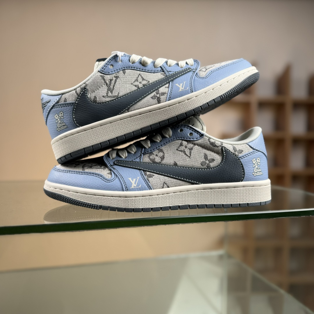 Travis Scott x Fragment Design x Air Jordan 1 Low OG SP AJ1 乔1联名 天蓝灰布印花 低帮文化休闲板鞋 XS7089-606
