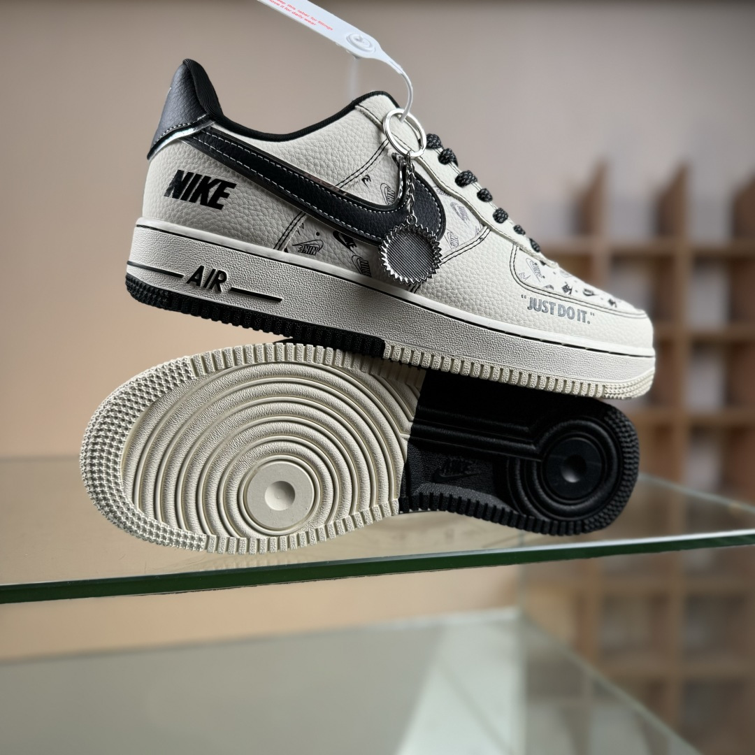 NIke Air Force 1 '07 Low “NIKE银-米黑印花”空军一号 低帮 运动鞋 休闲鞋 DF0188-109