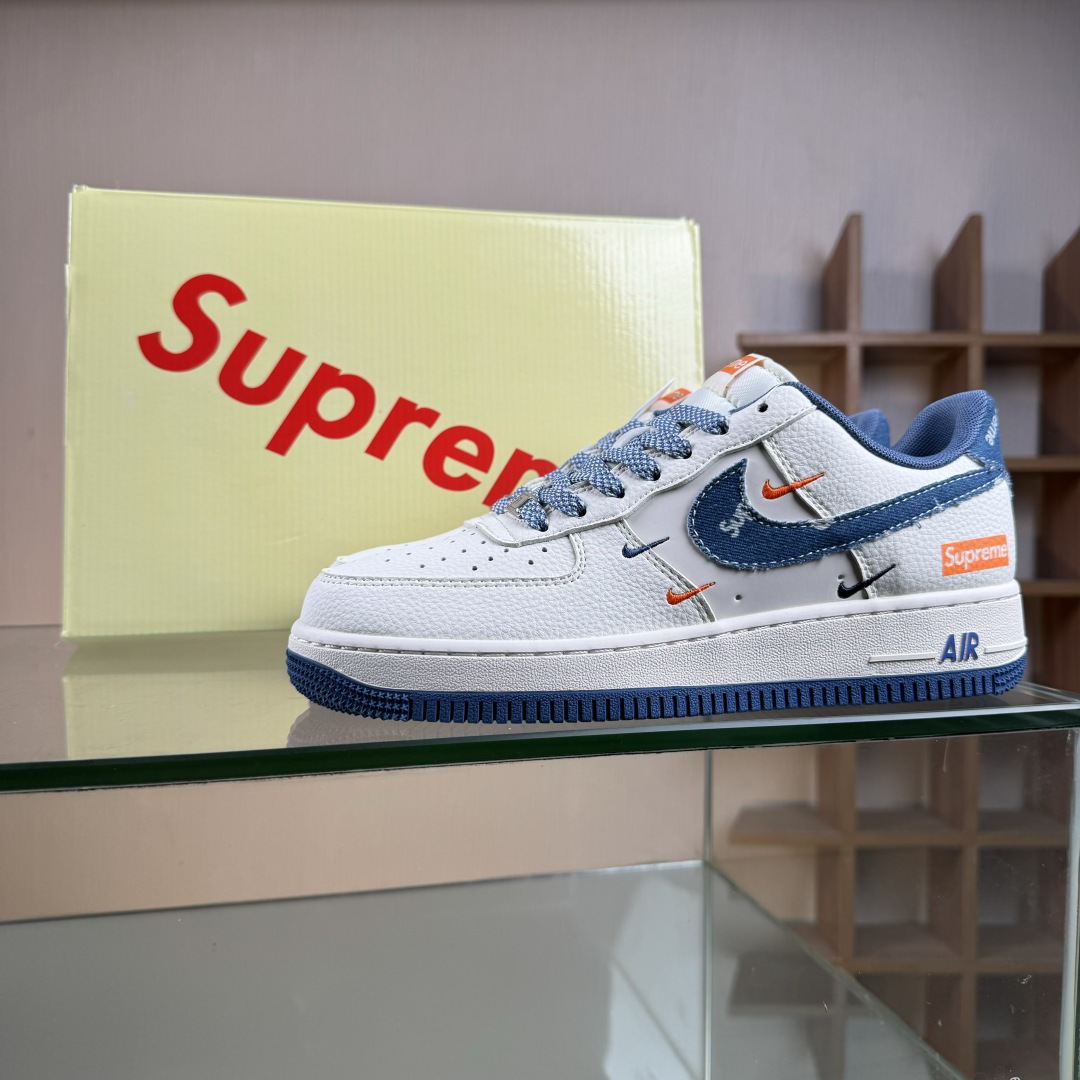 Nike Air Force 1 '07 Low “Supreme联名——牛仔米蓝四勾”空军一号 高端定制 低帮 运动鞋 QW5606-263