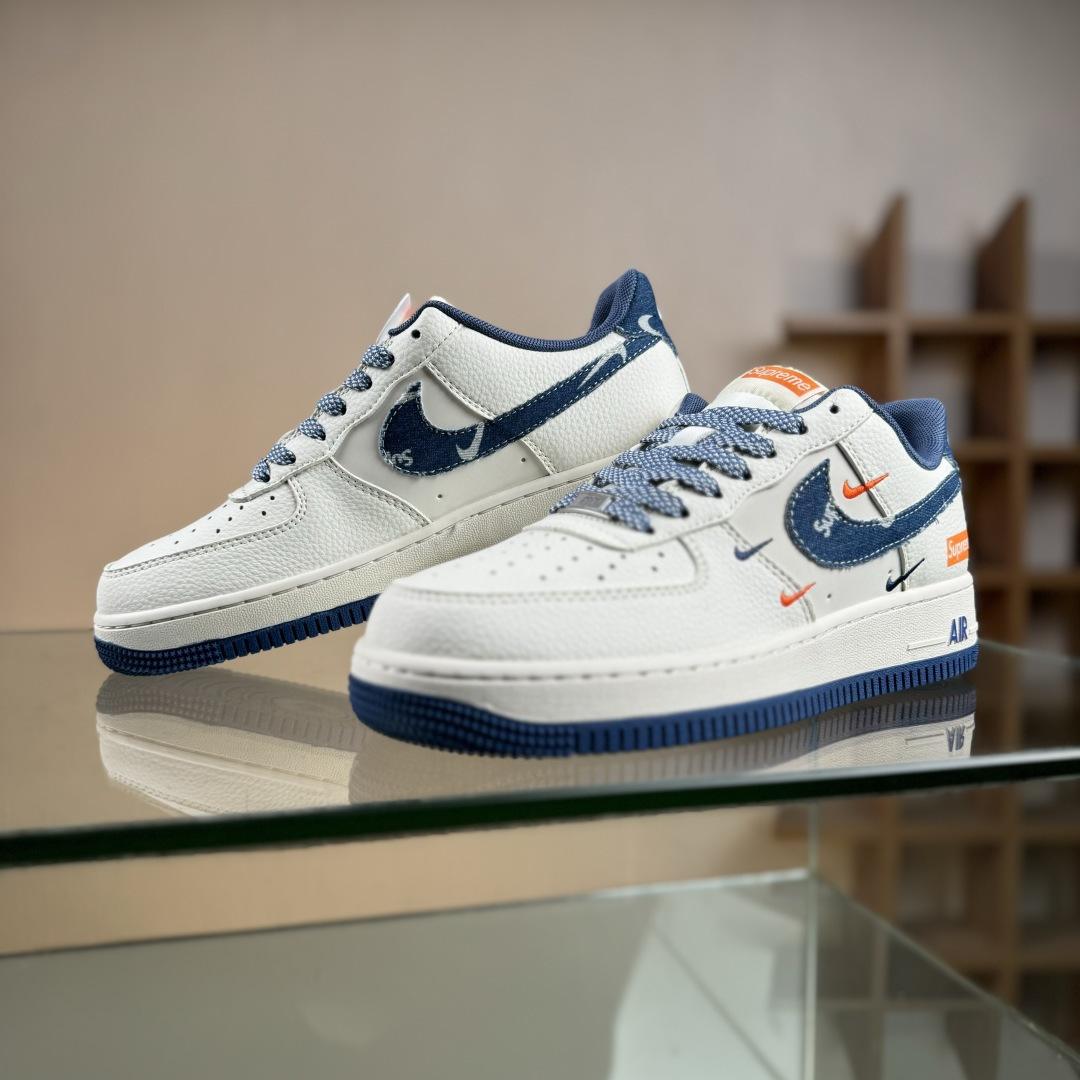 Nike Air Force 1 '07 Low “Supreme联名——牛仔米蓝四勾”空军一号 高端定制 低帮 运动鞋 QW5606-263