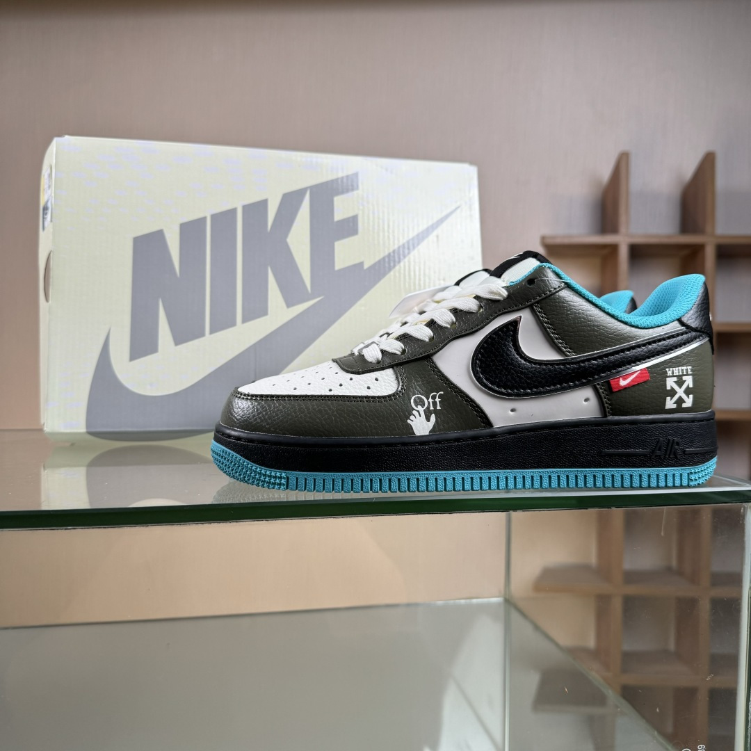 Nike Air Force 1'07 Low 联名 双拼黑绿蓝 空军低帮休闲板鞋 QW5836-022
