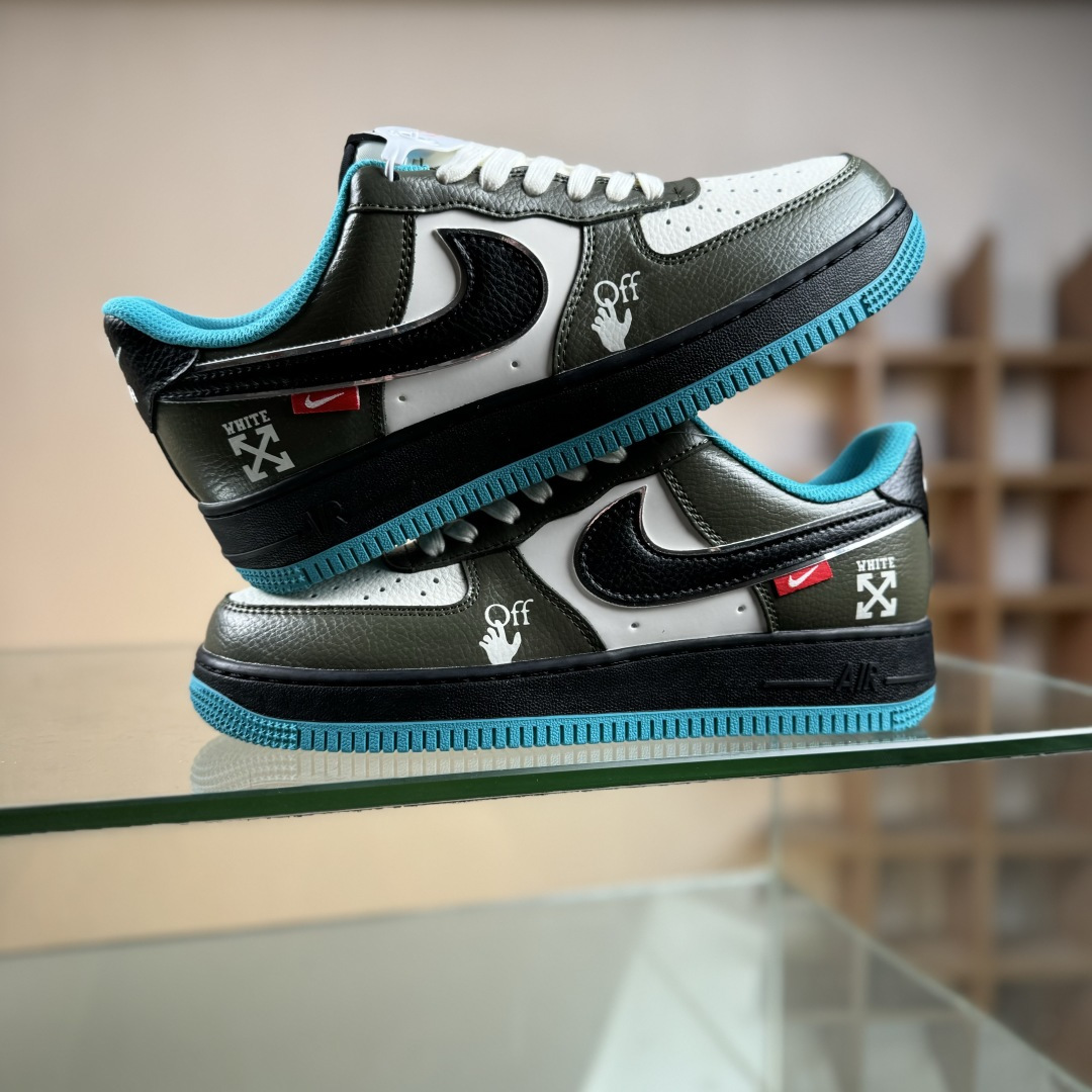 Nike Air Force 1'07 Low 联名 双拼黑绿蓝 空军低帮休闲板鞋 QW5836-022