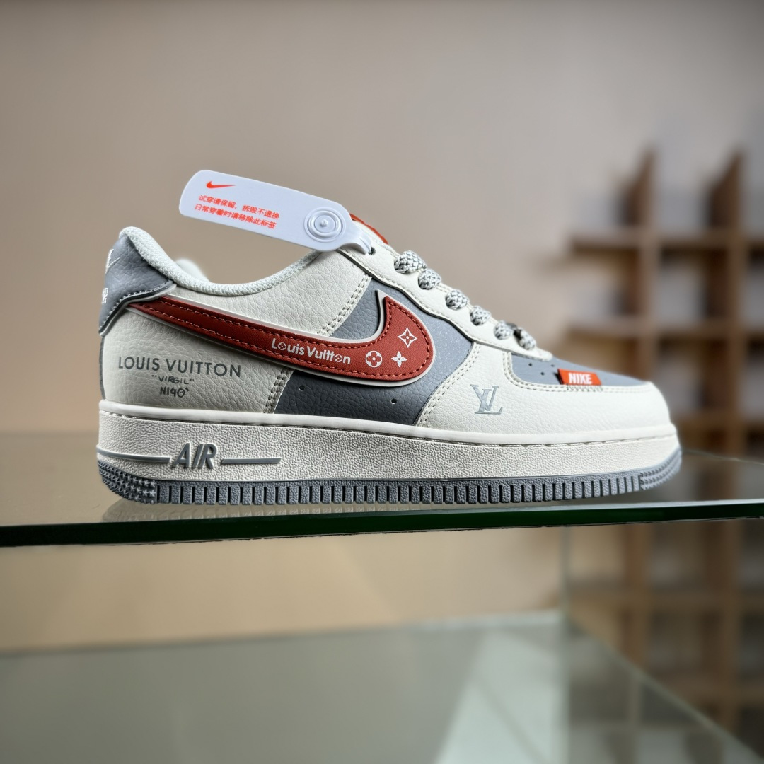 NIke Air Force 1 ’07 Low “LV联名-米灰红拼接”空军一号 低帮 运动鞋 休闲鞋 JP8028-070