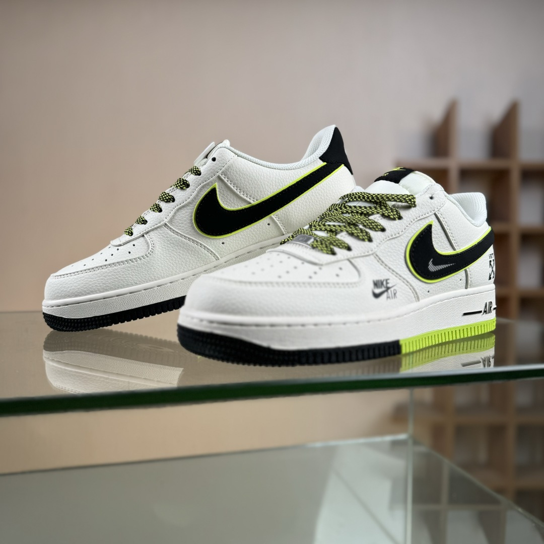 Nike Air Force 1'07 Low 联名 双拼米黑绿 空军一号低帮休闲板鞋 QW5836-023