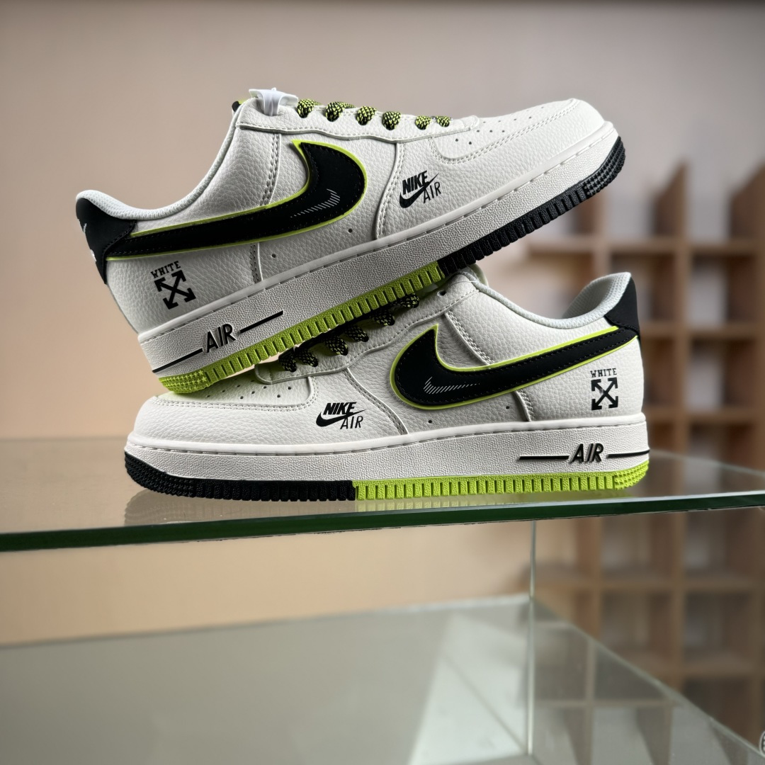 Nike Air Force 1'07 Low 联名 双拼米黑绿 空军一号低帮休闲板鞋 QW5836-023