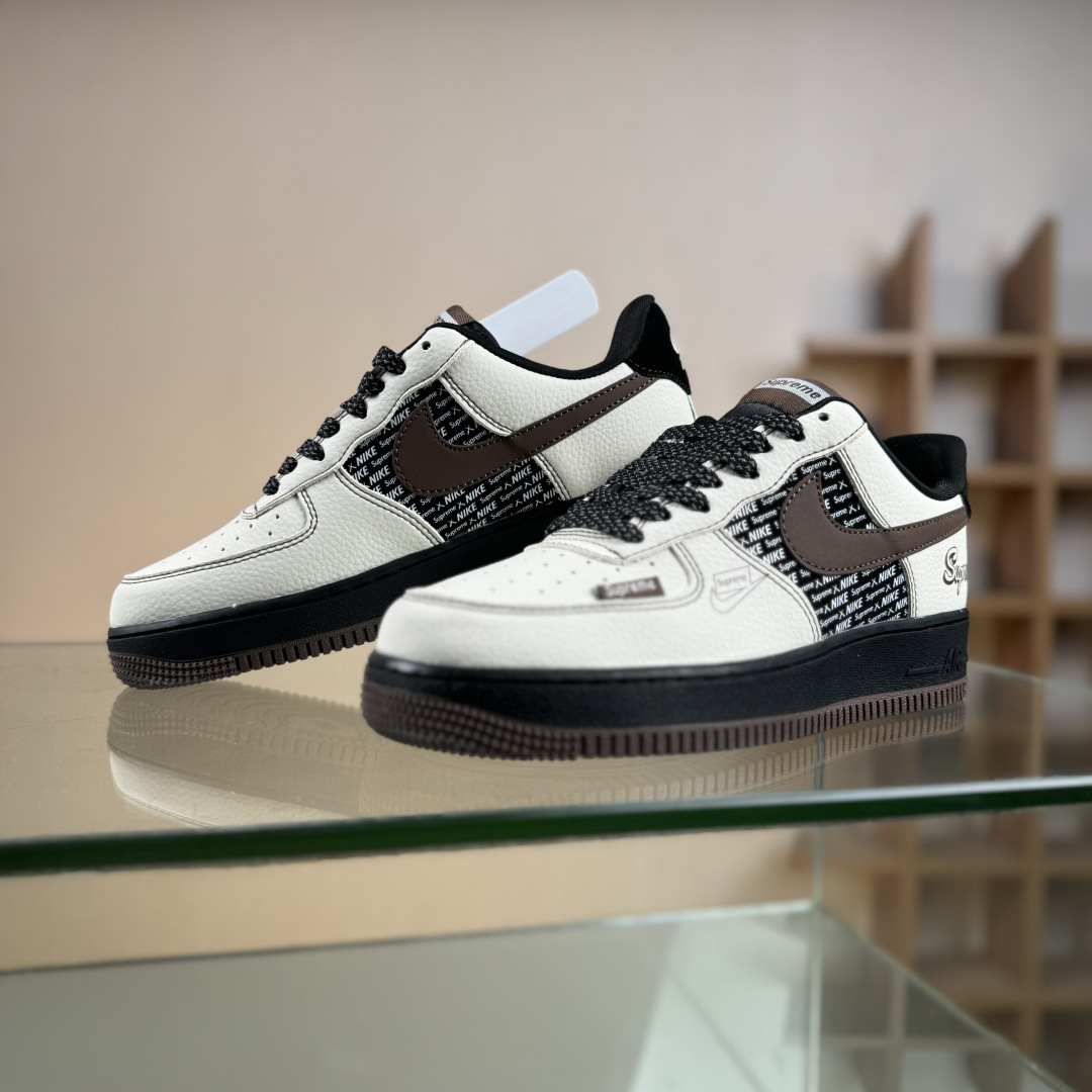 Nike Air Force 1 '07 Low “Superme联名------ 米白黑棕” 高端定制 低帮休闲板鞋 KD1688-004 Nike Air Force 1 '07 Low “Superme联名------ 米白黑棕” 高端定制 低帮休闲板鞋 KD1688-004