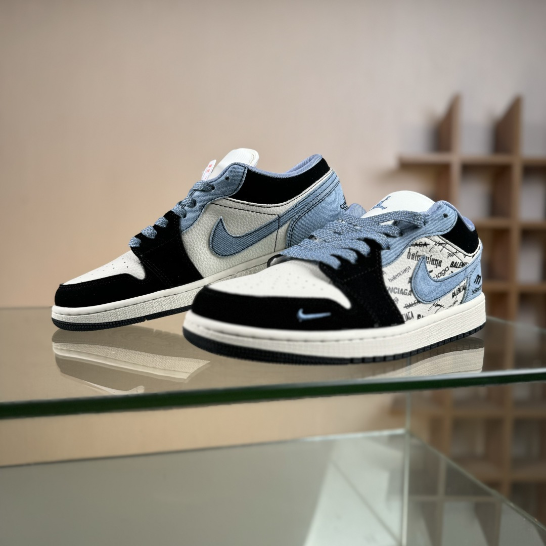 Air Jordan 1 Low AJ1 乔1 “巴黎世家联名---水洗牛仔蓝”高端定制 低帮复古篮球鞋 LD8888-010