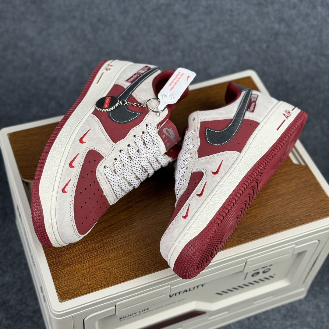 Nike Air Force 1'07 Low 三方联名 酒红灰 空军一号低帮休闲板鞋 SY1388-014 Nike Air Force 1'07 Low 三方联名 酒红灰 空军一号低帮休闲板鞋 SY1388-014