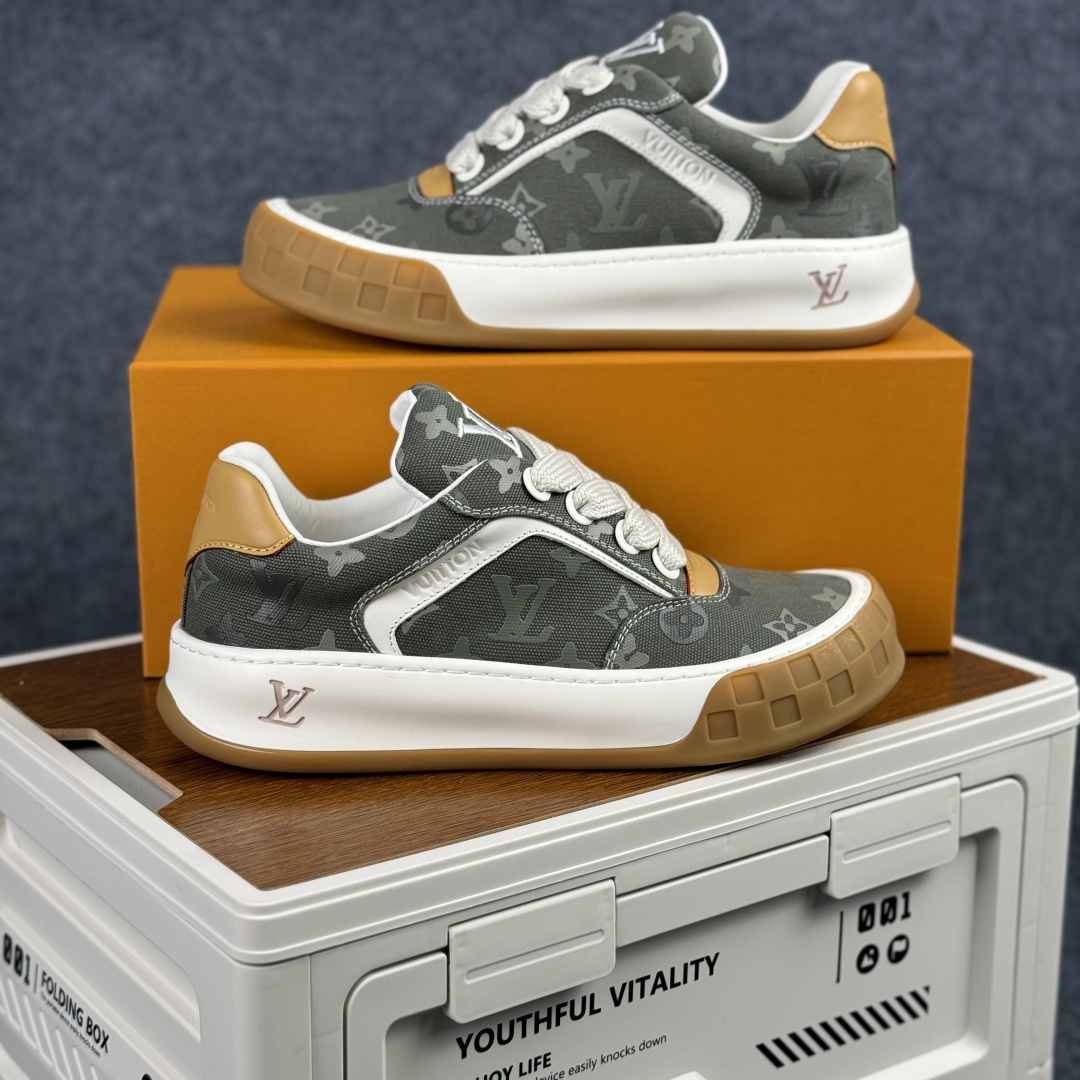 380 正确版军绿色 Louis Vuitton Tilted 倾斜系列低帮复古休闲运动文化百搭板鞋“LV组合tpu生胶底”1AJAM2