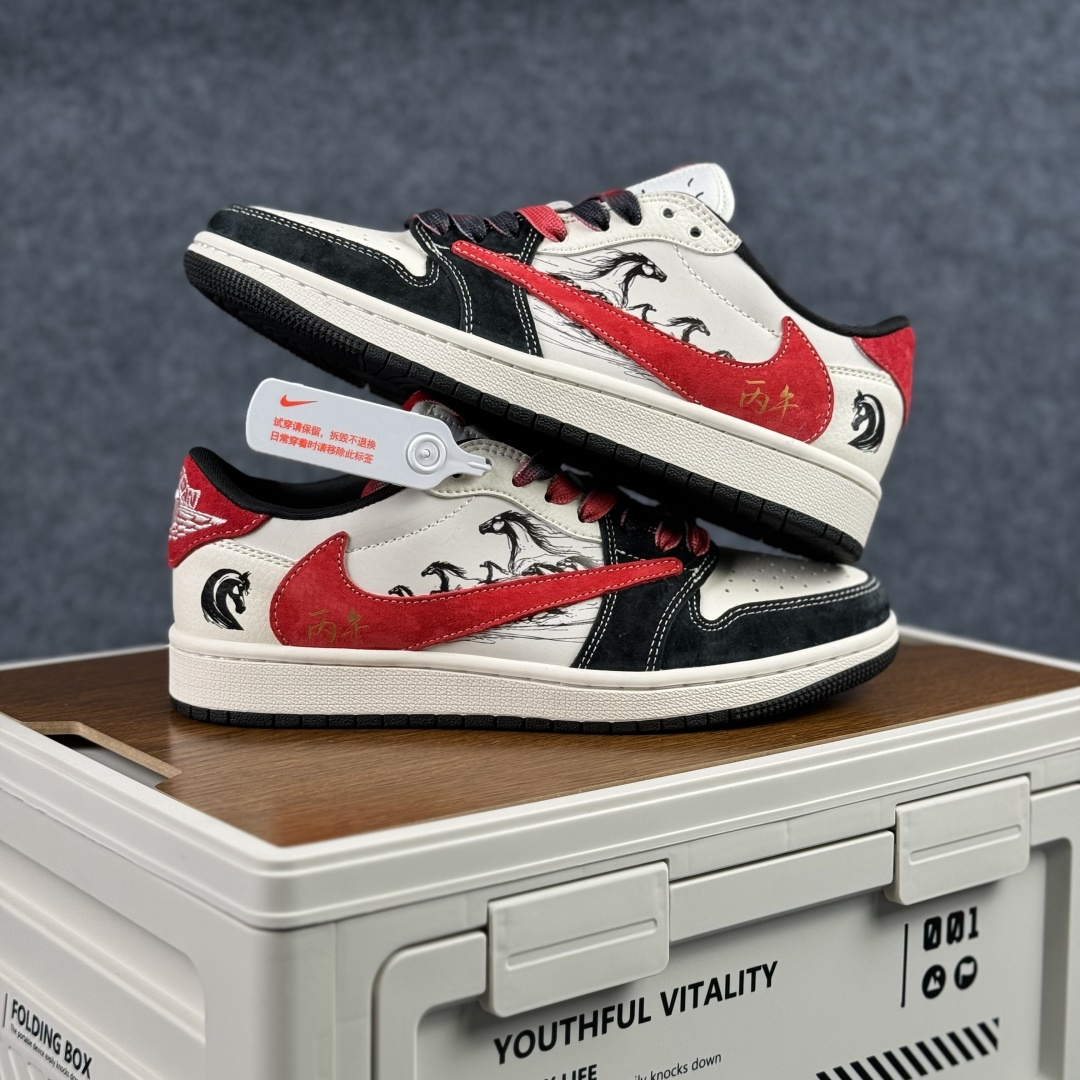 280 马年限定 Nike Air Jordan 1 x Travis Scott AJ1倒勾 乔一倒钩 ‘DIY’定制 耐克 低帮文化篮球鞋 FC1688-253