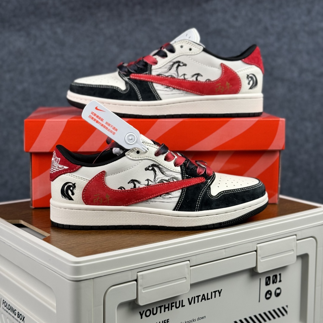 280 马年限定 Nike Air Jordan 1 x Travis Scott AJ1倒勾 乔一倒钩 ‘DIY’定制 耐克 低帮文化篮球鞋 FC1688-253