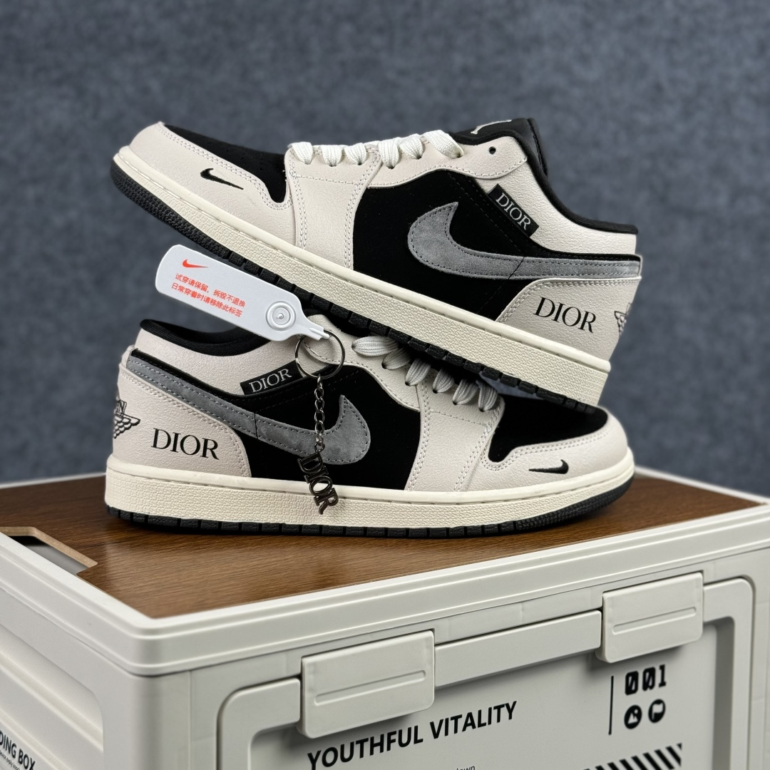 280 Air Jordan 1 Low AJ1 乔1迪奥联名 黑灰 高端定制 低帮复古篮球鞋 LD8888-012