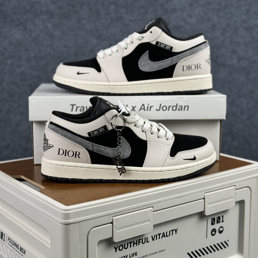 280 Air Jordan 1 Low AJ1 乔1迪奥联名 黑灰 高端定制 低帮复古篮球鞋 LD8888-012