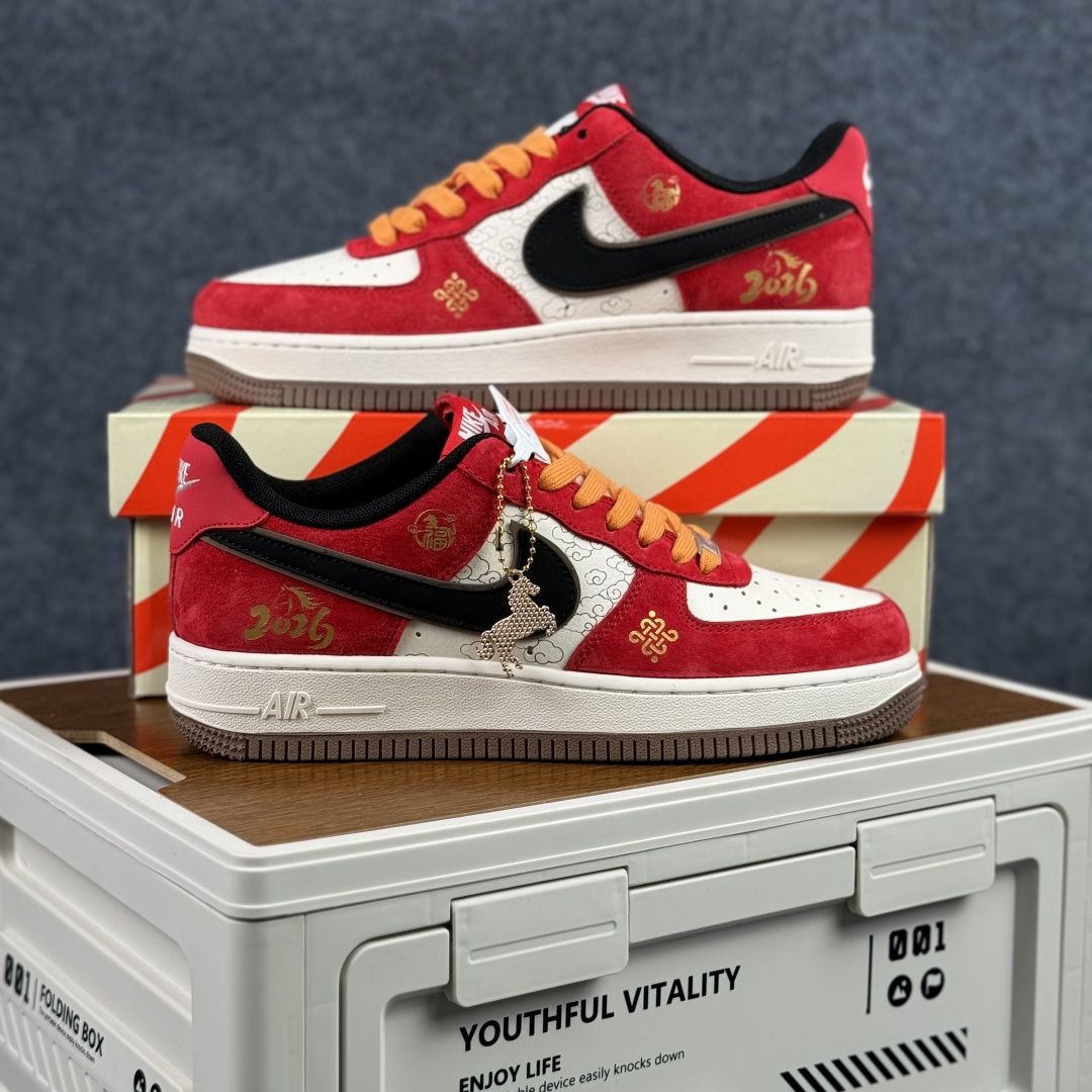 260 Nike Air Force 1'07 Low 马年新年 白红金泼墨 空军一号低帮休闲板鞋 JP2026-157