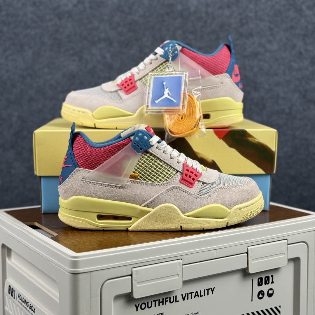 W版 Air Jordan AJ4 ”Metallic Gold” Un联名粉红蓝 乔丹AJ4代中帮复古休闲篮球鞋 DC9533-800
