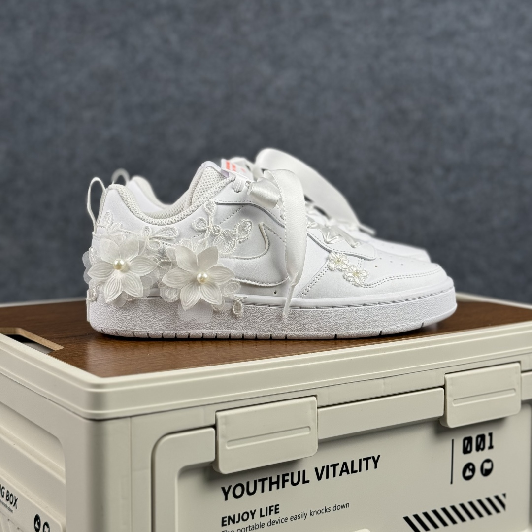 260 [定制球鞋]NikeCourtBorough“步步生花”皮革结构手绘潮流板鞋 BQ5448-219