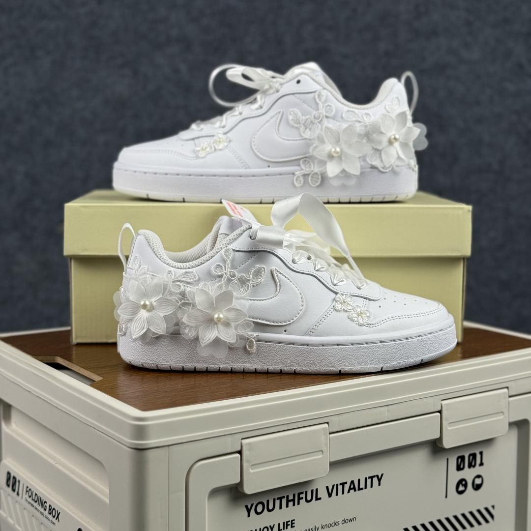 260 [定制球鞋]NikeCourtBorough“步步生花”皮革结构手绘潮流板鞋 BQ5448-219