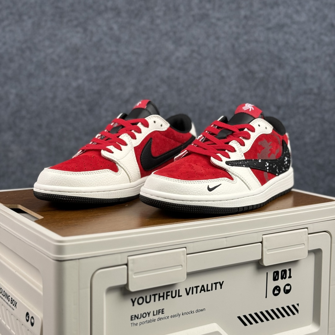 Travis Scott x Fragment Design x Air Jordan 1 Low SP AJ1 乔1马年限定 白红泼墨 低帮文化休闲板鞋 DZ2688-118