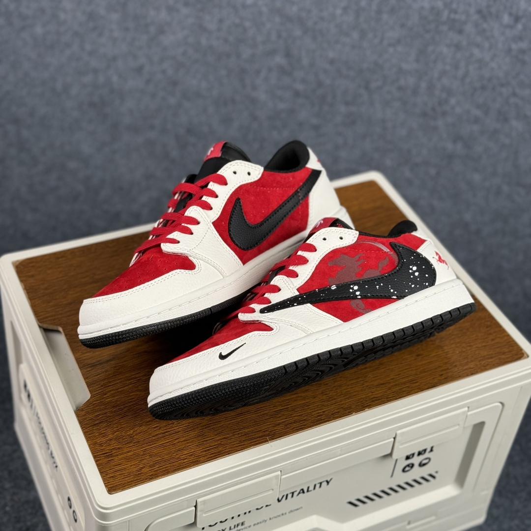 Travis Scott x Fragment Design x Air Jordan 1 Low SP AJ1 乔1马年限定 白红泼墨 低帮文化休闲板鞋 DZ2688-118