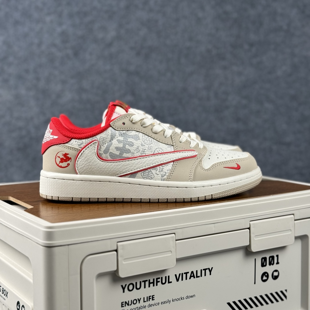 SC版Travis Scott x Fragment Design x Air Jordan 1 Low SP AJ1 乔1马年限定 素底嫣红 低帮文化休闲板鞋 NH0601-062