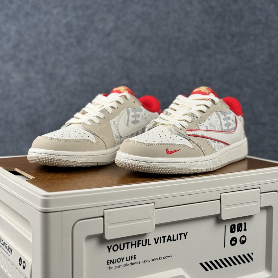 SC版Travis Scott x Fragment Design x Air Jordan 1 Low SP AJ1 乔1马年限定 素底嫣红 低帮文化休闲板鞋 NH0601-062