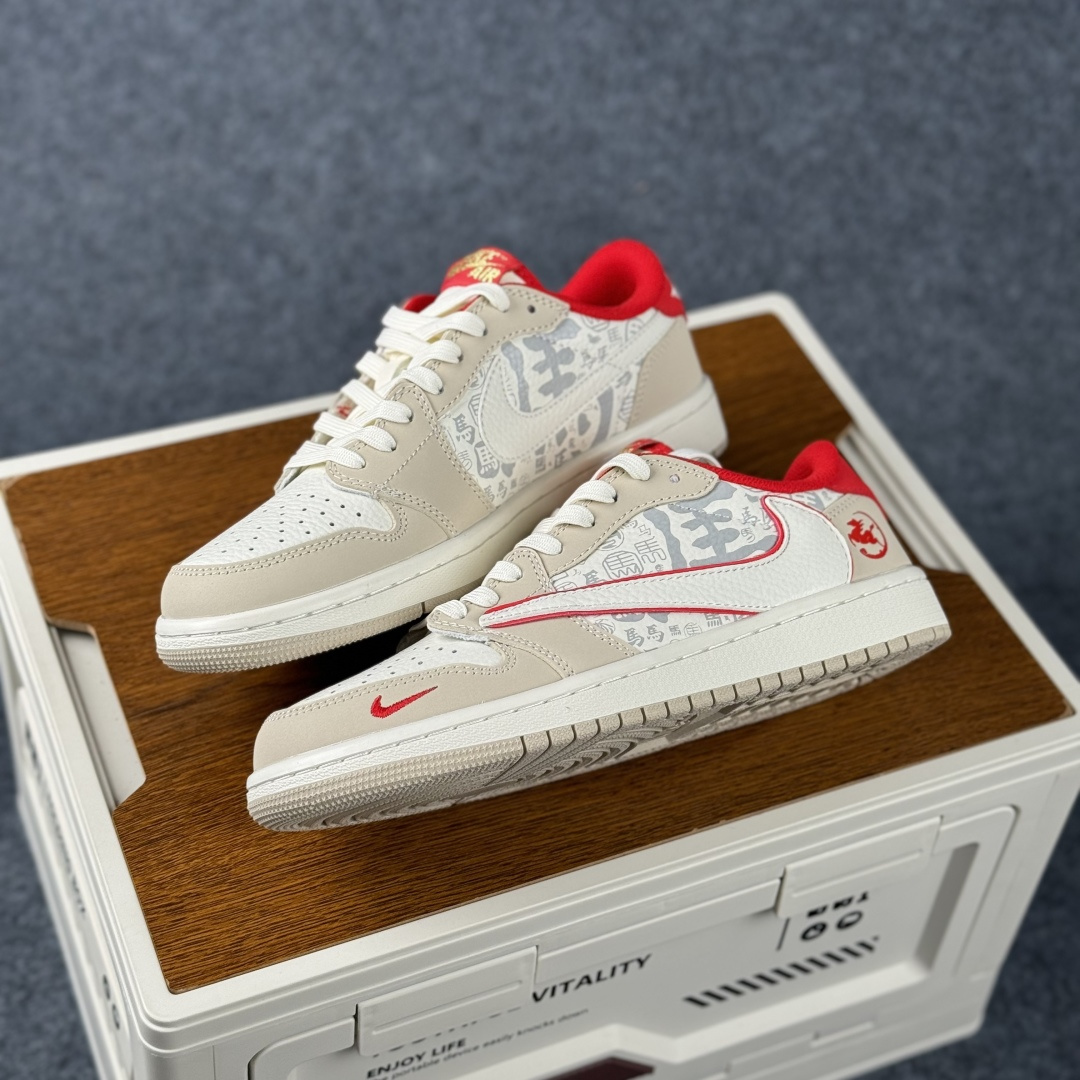 SC版Travis Scott x Fragment Design x Air Jordan 1 Low SP AJ1 乔1马年限定 素底嫣红 低帮文化休闲板鞋 NH0601-062