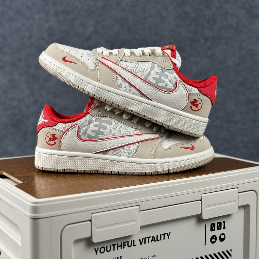 SC版Travis Scott x Fragment Design x Air Jordan 1 Low SP AJ1 乔1马年限定 素底嫣红 低帮文化休闲板鞋 NH0601-062