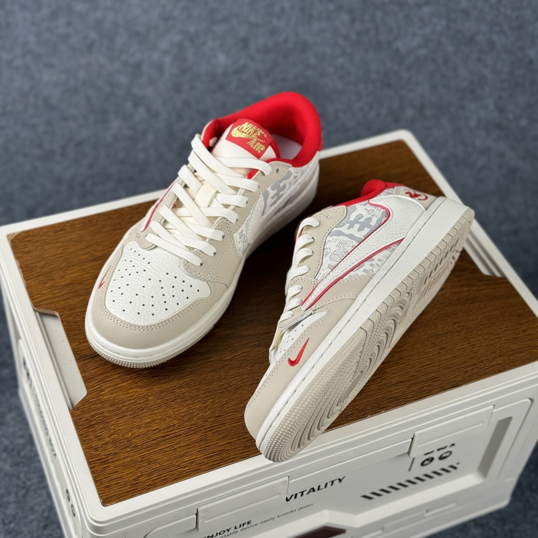 SC版Travis Scott x Fragment Design x Air Jordan 1 Low SP AJ1 乔1马年限定 素底嫣红 低帮文化休闲板鞋 NH0601-062