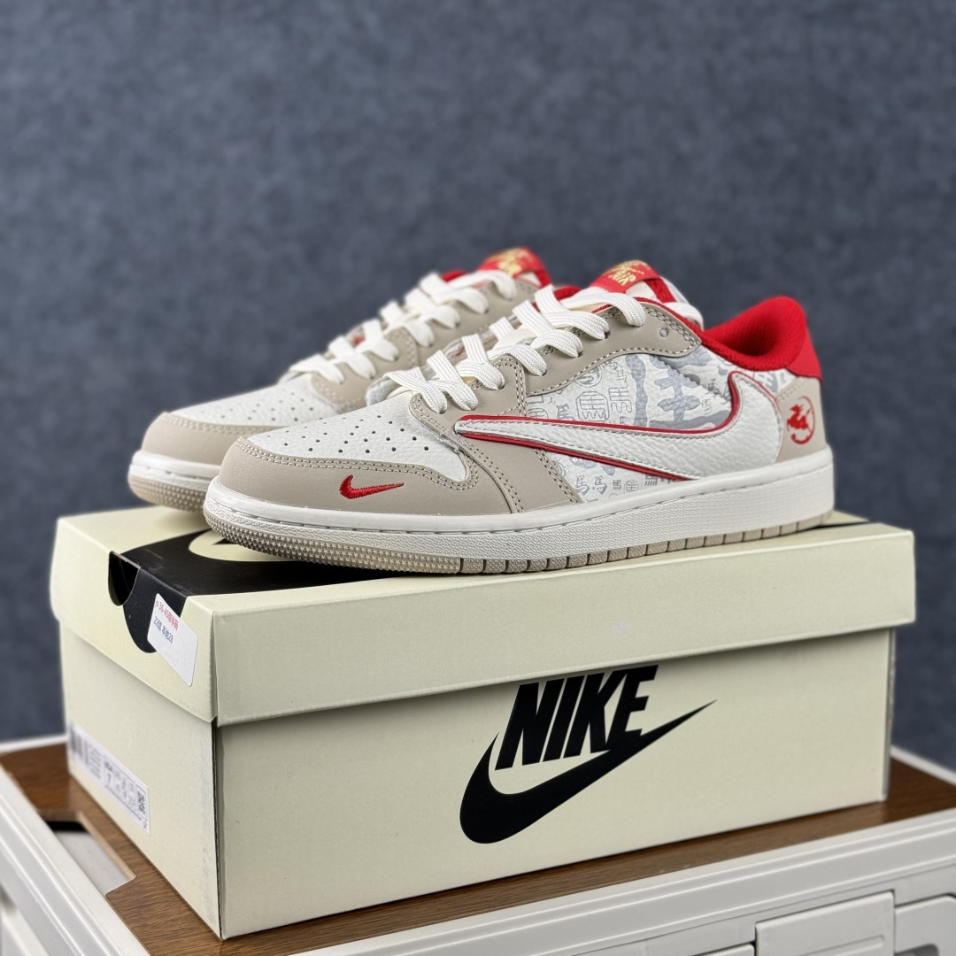 SC版Travis Scott x Fragment Design x Air Jordan 1 Low SP AJ1 乔1马年限定 素底嫣红 低帮文化休闲板鞋 NH0601-062