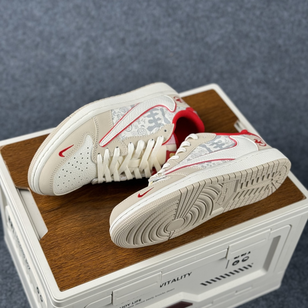 SC版Travis Scott x Fragment Design x Air Jordan 1 Low SP AJ1 乔1马年限定 素底嫣红 低帮文化休闲板鞋 NH0601-062