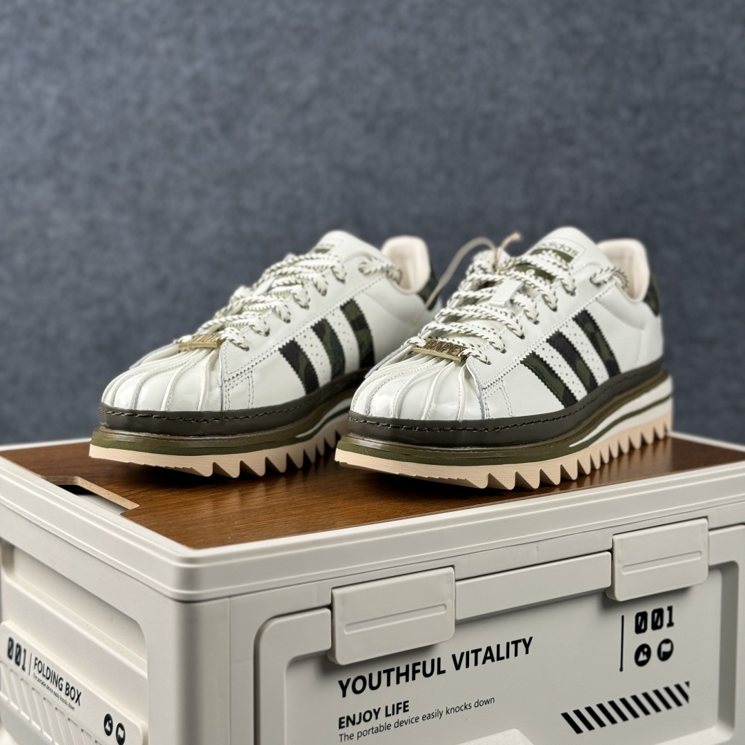 380 PK版Adidas CLX BAPE SUPERBY E 陈冠希联名 锯齿休闲板鞋 KJ1473