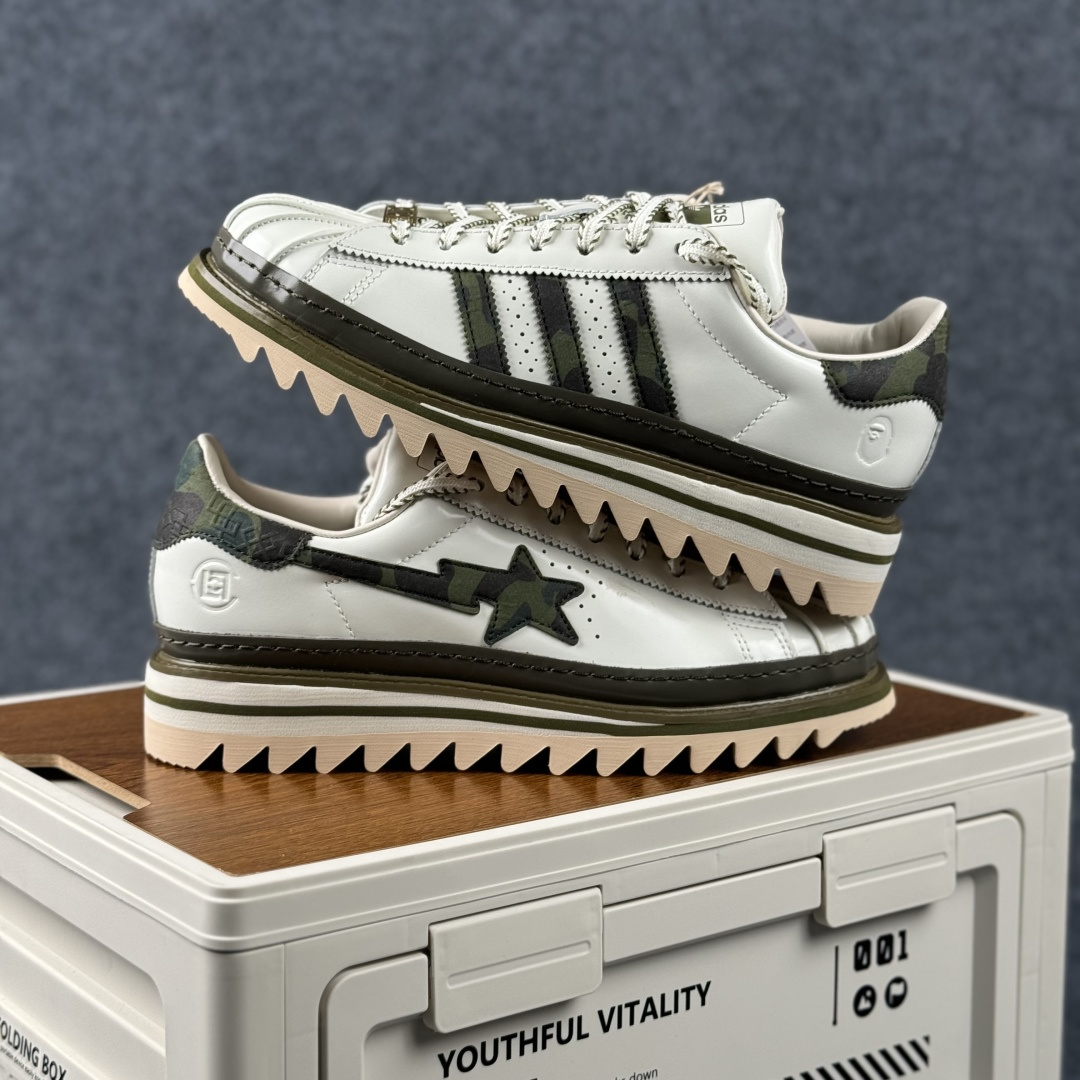 380 PK版Adidas CLX BAPE SUPERBY E 陈冠希联名 锯齿休闲板鞋 KJ1473