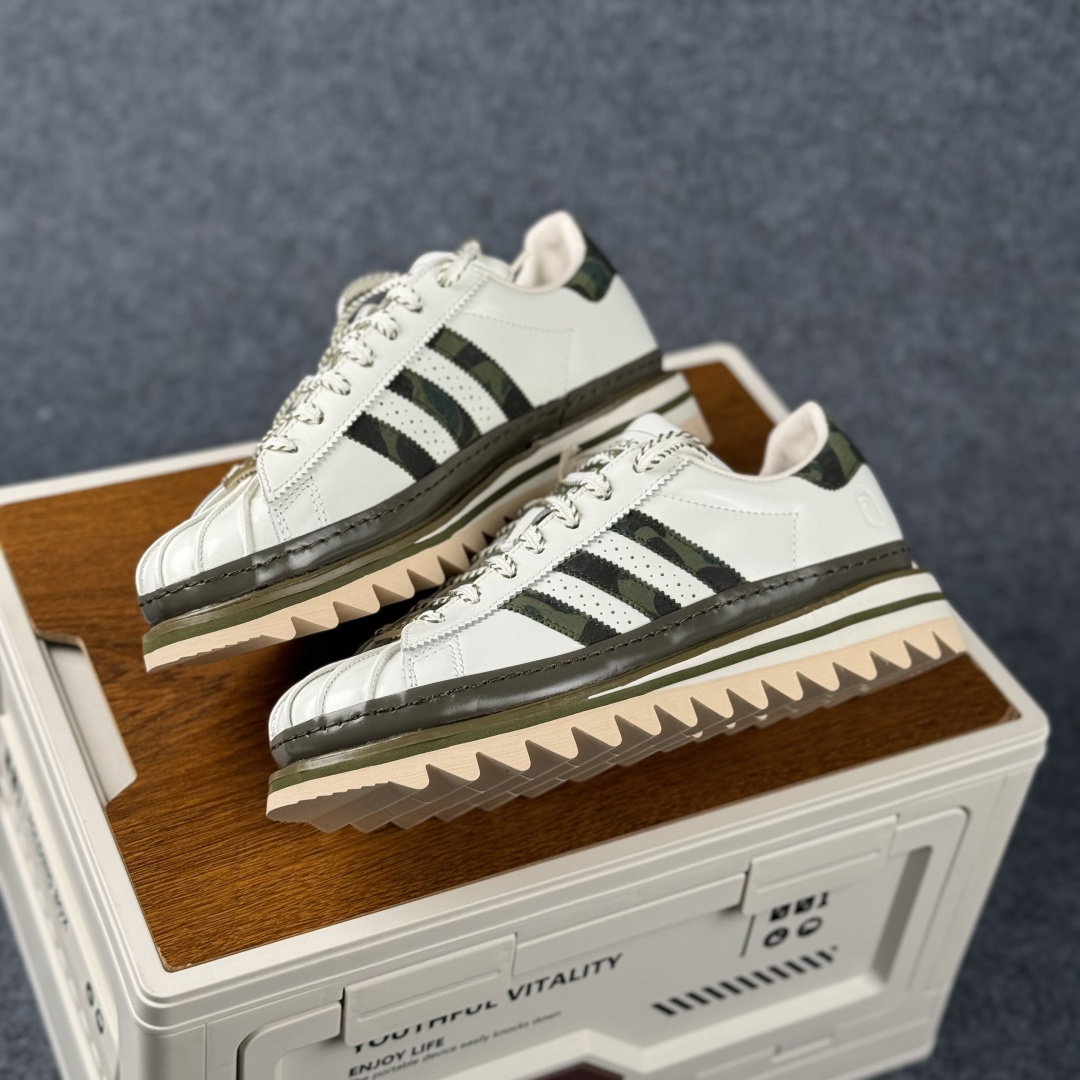 380 PK版Adidas CLX BAPE SUPERBY E 陈冠希联名 锯齿休闲板鞋 KJ1473