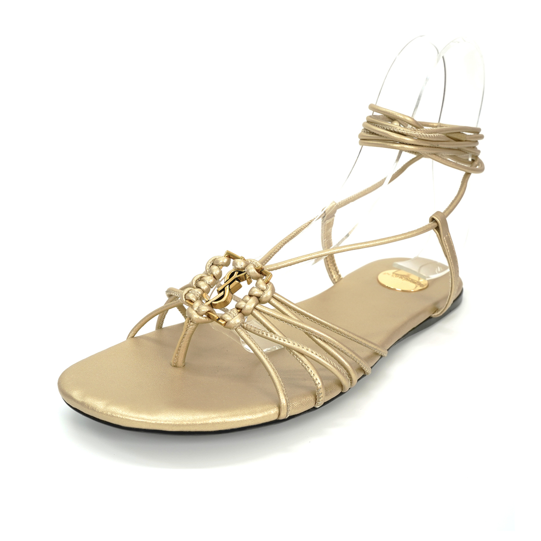 Yves Saint Laurent YSL Sandals: Classic Design, High Fashion, Leather, Brown and Gold – Size 35-44 - 图片 1