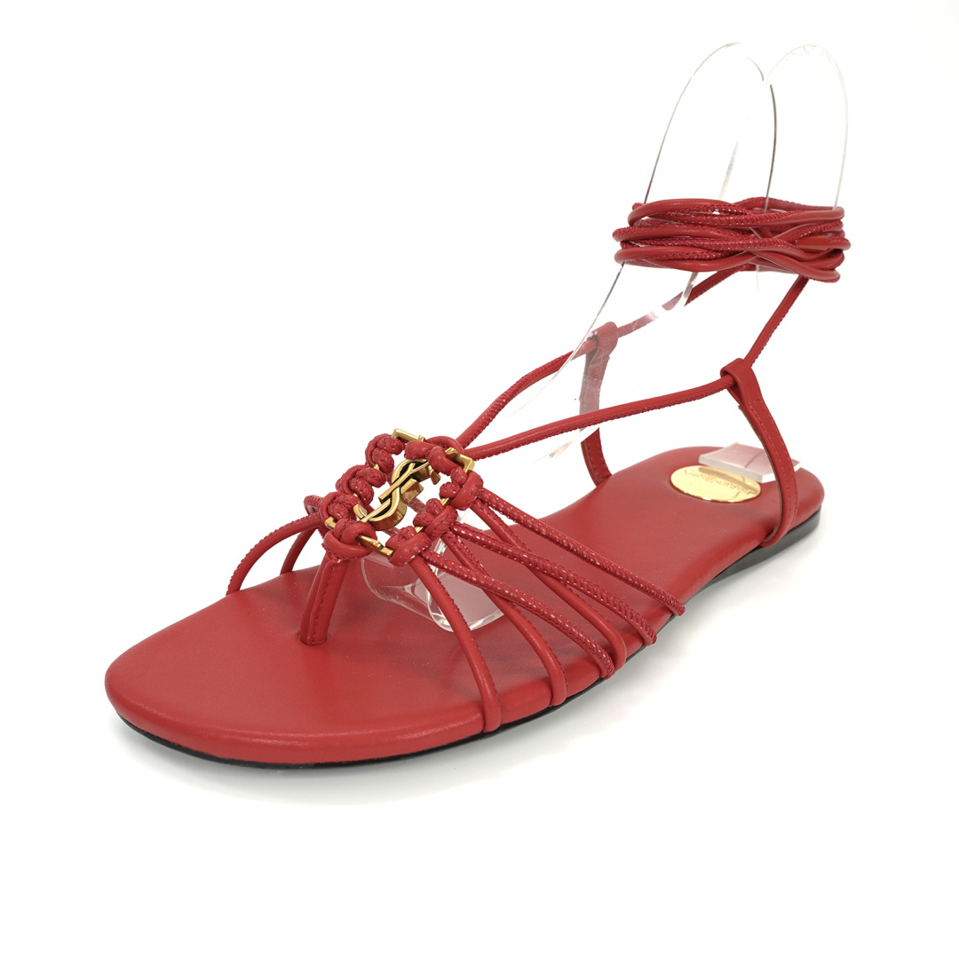 Yves Saint Laurent Sandals: Classic Design with Staggered Corsets and Gold Logo Decorations
