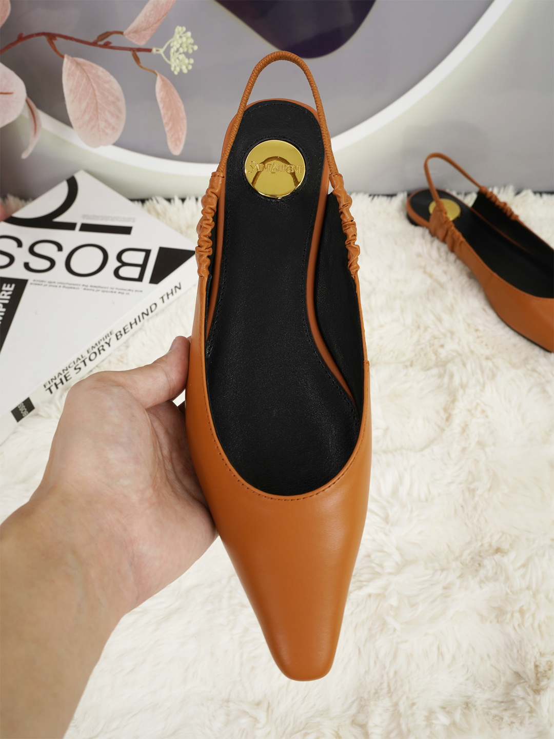 YSL Saint Laurent slingback small square-toe flats, Italian leather 5