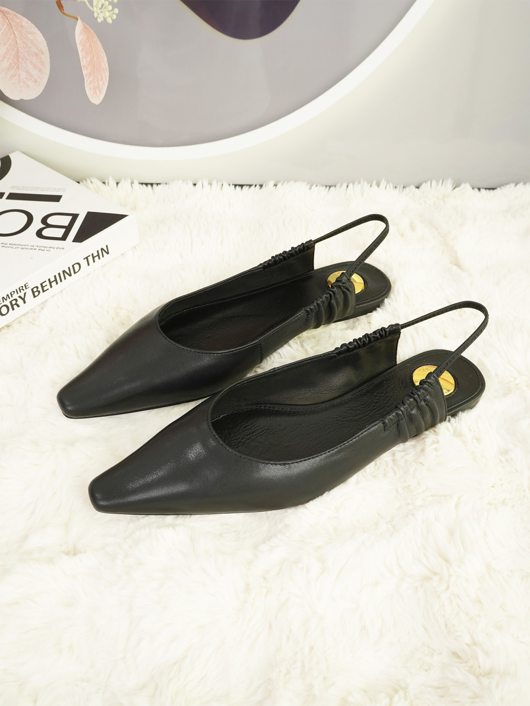 YSL Saint Laurent slingback small square-toe flat shoes, Italian leather 7