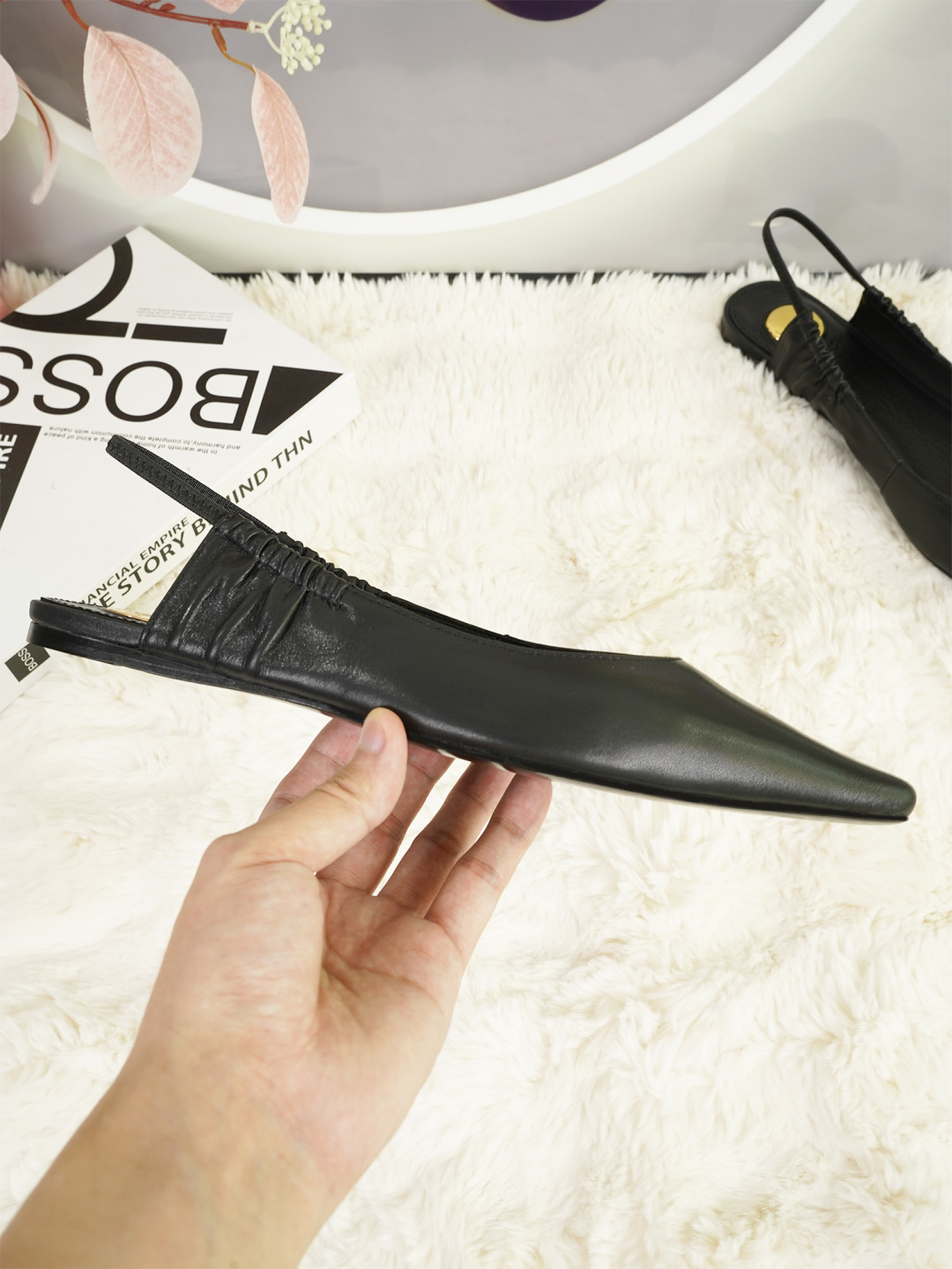 YSL Saint Laurent slingback small square-toe flat shoes, Italian leather 6