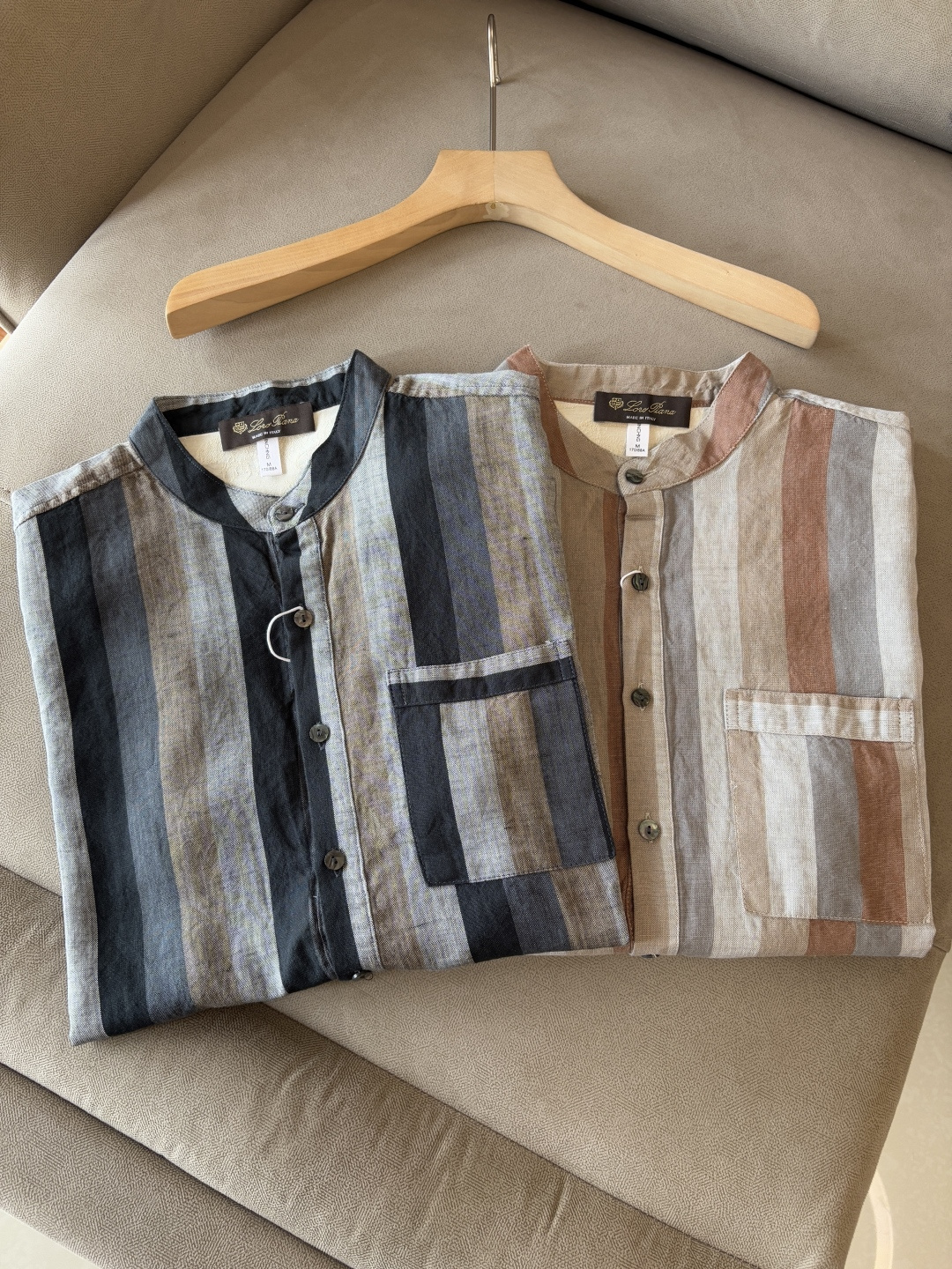 NO:463683,Lp summer new style 75 leiselga 25 linen simple versatile pullover casual shirt, comfortable and breathable fabric & fashionable versatile color orange strips and blue strips Size M-3XL, loro piana, alexander wang19860909Lp年夏季新款75莱赛尔加25亚麻简约百搭套头休闲衬衣,面料舒适透气&时尚百搭 颜色桔条、蓝条 尺码M-3XL,,loro piana,alexander wang,Men's clothing