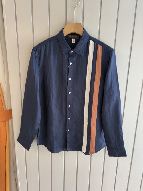 Loro Piana Men's Linen Long Sleeve Button Down Shirt, Color Block Design 1 Loro Piana Men's Linen Long Sleeve Button Down Shirt, Color Block Design