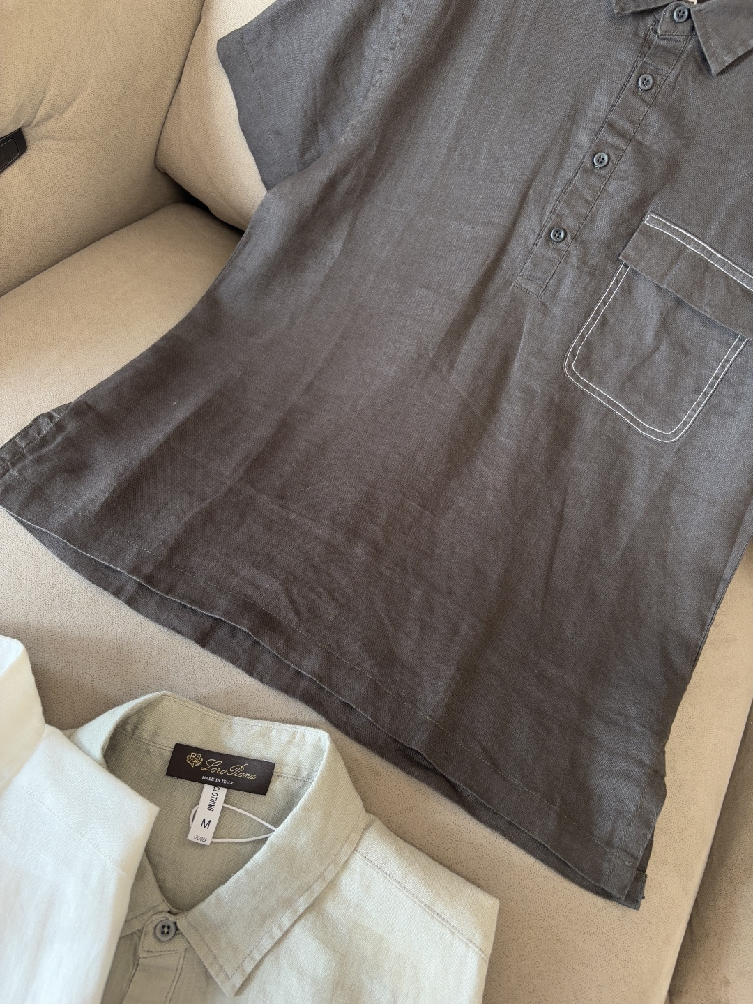 L家2025新款100%亚麻男士短袖，男装界的天花板，这款翻领麻料衫短袖精准到每一针的细腻工艺，完全区别