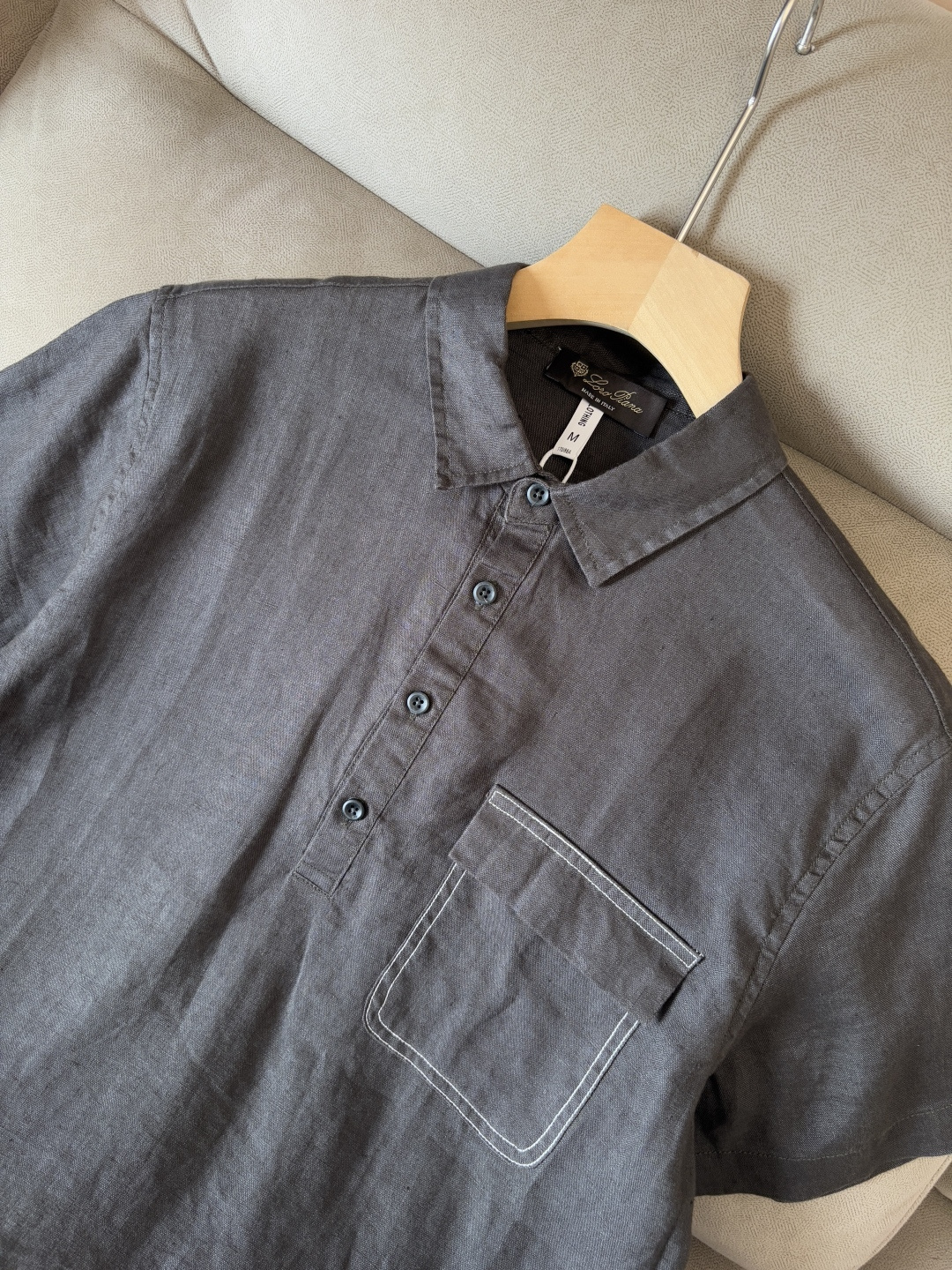 L家2025新款100%亚麻男士短袖，男装界的天花板，这款翻领麻料衫短袖精准到每一针的细腻工艺，完全区别