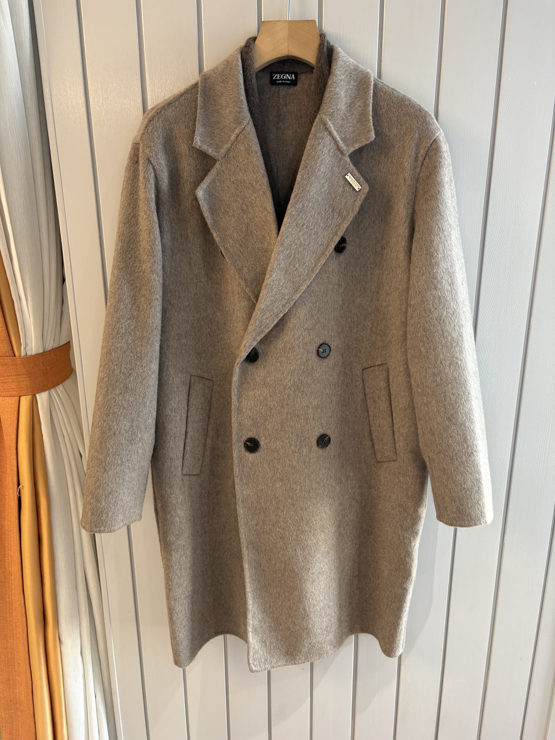 Zegna Wool-Cashmere Blend Double-Breasted Overcoat, Notch Lapels, Light Brown