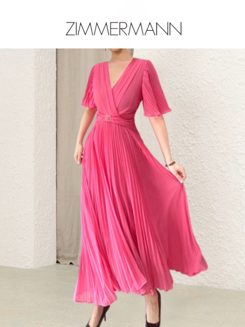 Zimmermann V-Neck Pleated Midi Dress, Elegant and Flowy, Perfect for All Occasions 1 Zimmermann V-Neck Pleated Midi Dress, Elegant and Flowy, Perfect for All Occasions