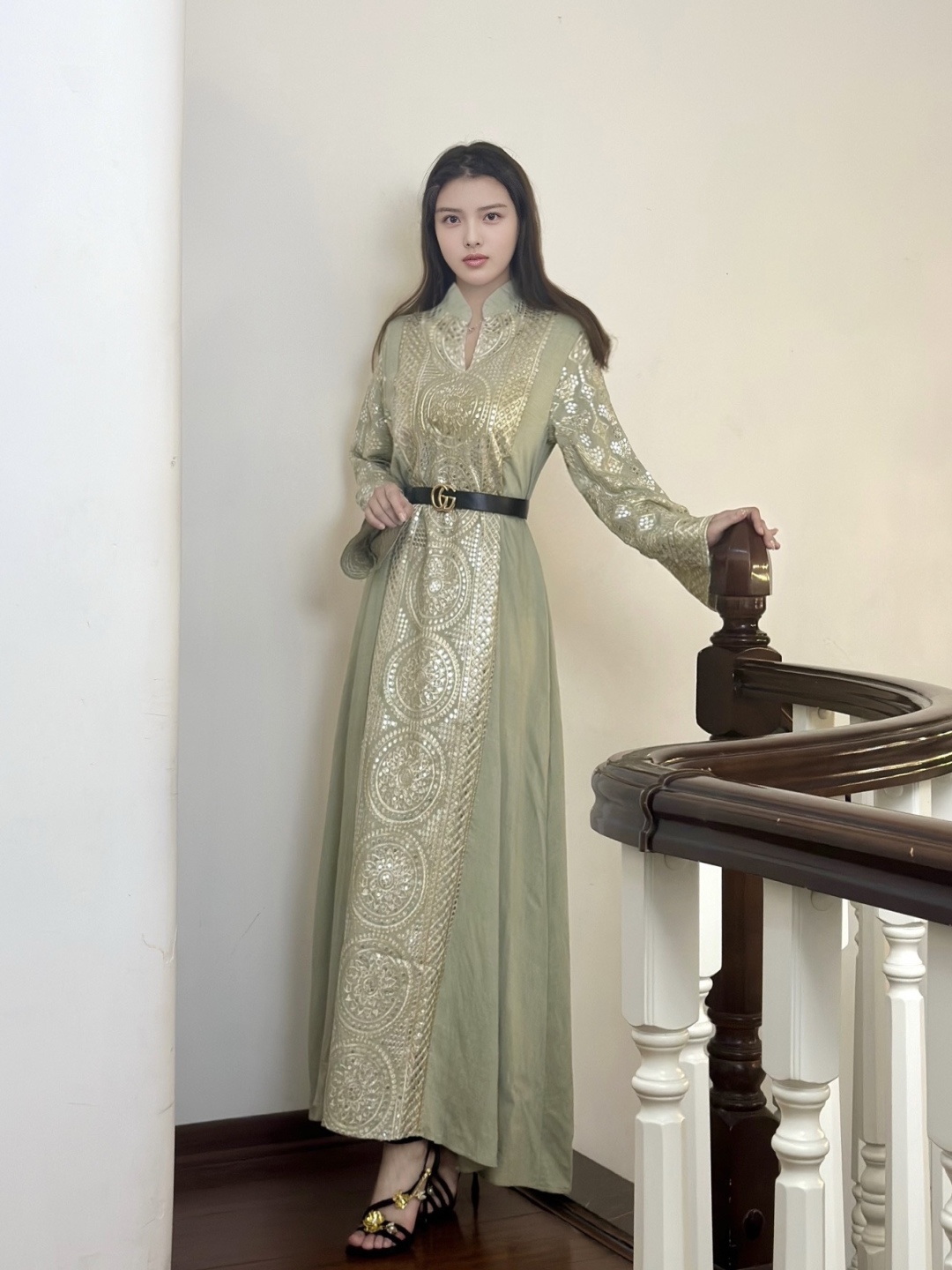 2025AW Elegant Women’s Dress: Green, White, Black, M-XXL, Cultural Fashion Encounter. - 图片 3