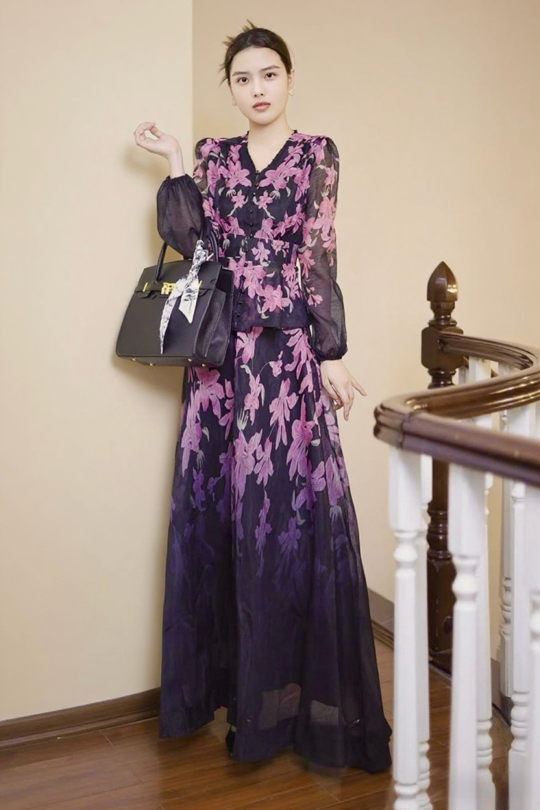 Elegant Floral Print Two-Piece Set - Blouse and Maxi Skirt Outfit 3 cmp i1757096114943 9763 0 2