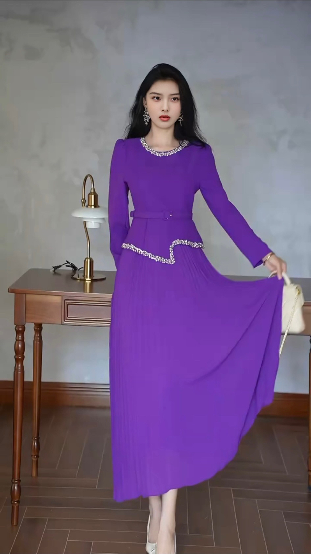Elegant Beaded Pleated Dress - Vintage Style Long Sleeve Party Gown 3 cmp i1758281624629 3779 0 2
