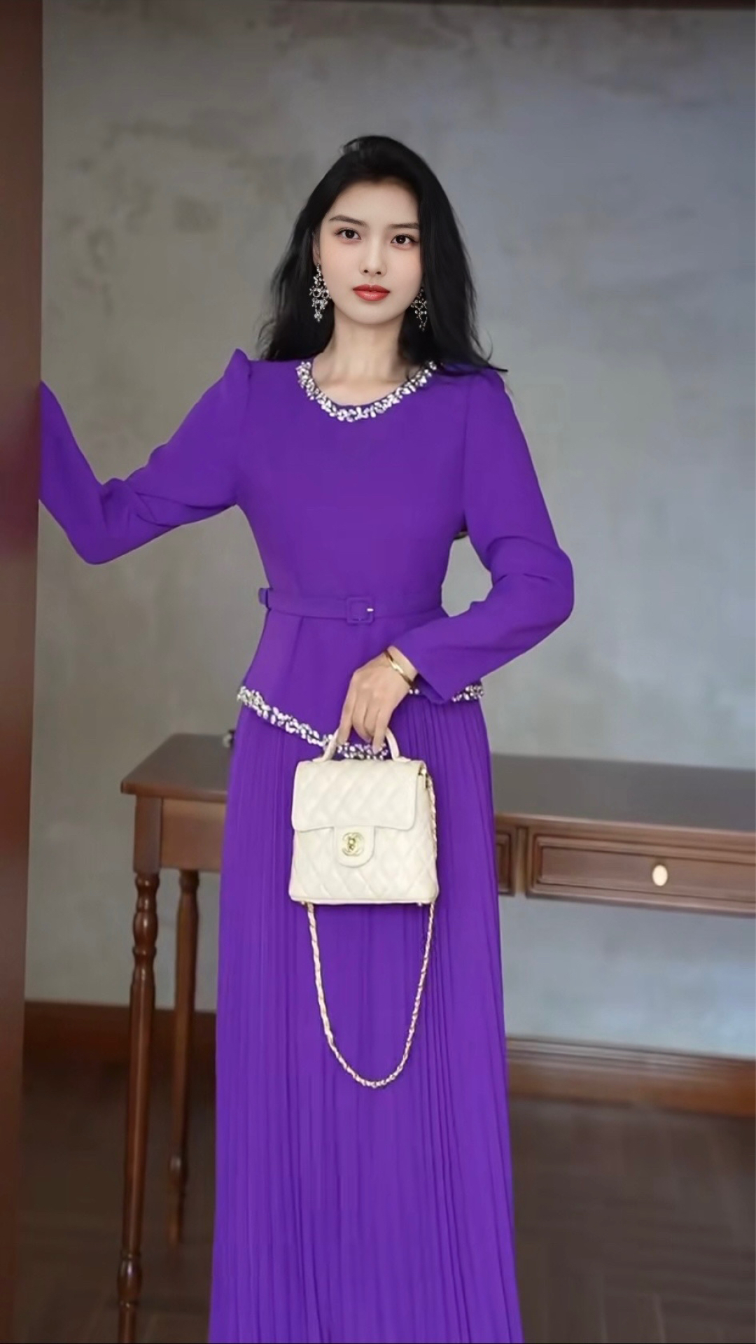 Elegant Beaded Pleated Dress - Vintage Style Long Sleeve Party Gown 2 cmp i1758281624629 5180 0 1